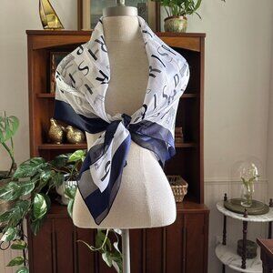 Paris-Inspired White & Navy Scarf Wrap 38" x 38" Eiffel Tower Print